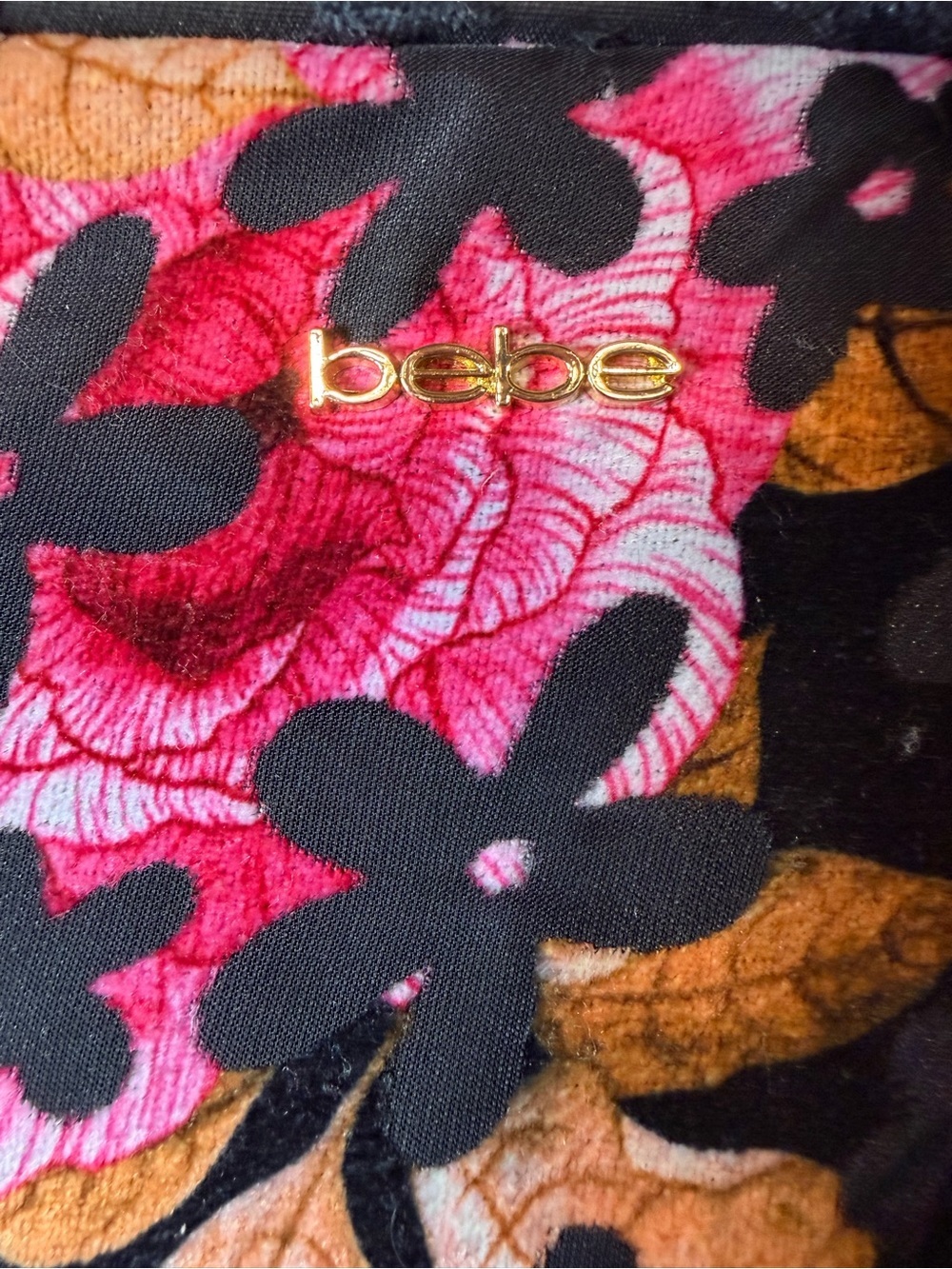 bebe Black Floral Cosmetic Travel Case Set with Pink & Gold Accents - Picture 3 of 6